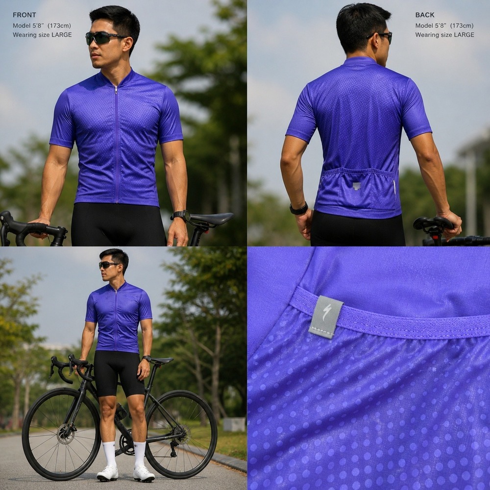 Specialized Mens Purple Short Sleeve Cycling Jersey Full Zip Geometric Large